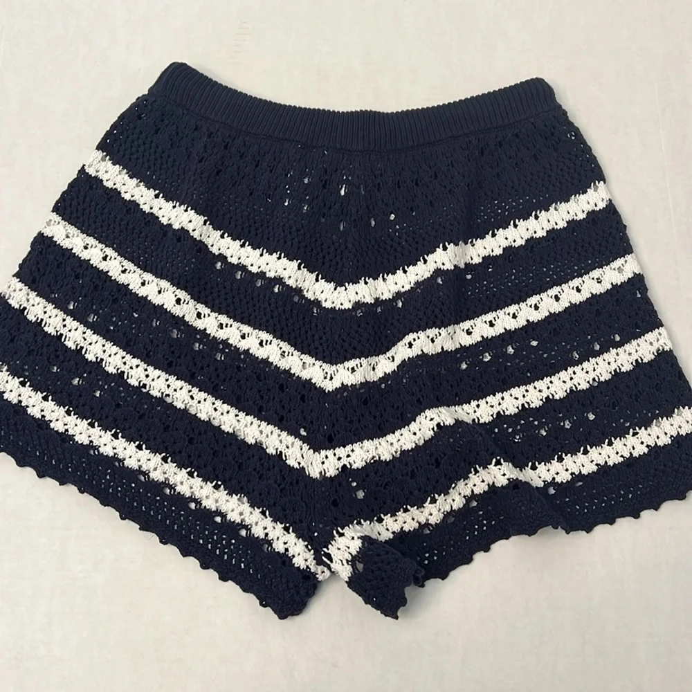 HOUSE OF HARLOW 1960 BLUE & WHITE KNIT COTTON SHORTS MEDIUM